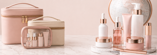 Cosmetics and an international globe