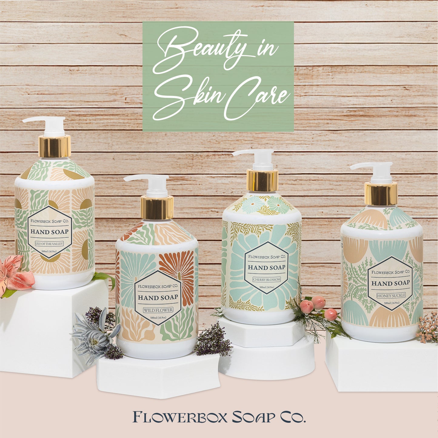 FlowerBox Liquid Hand Soap Set –Beautiful Pack of 12 Scented Pump Soaps –Bathroom & Kitchen Luxury Decorative 500ml Dispenser Bottles