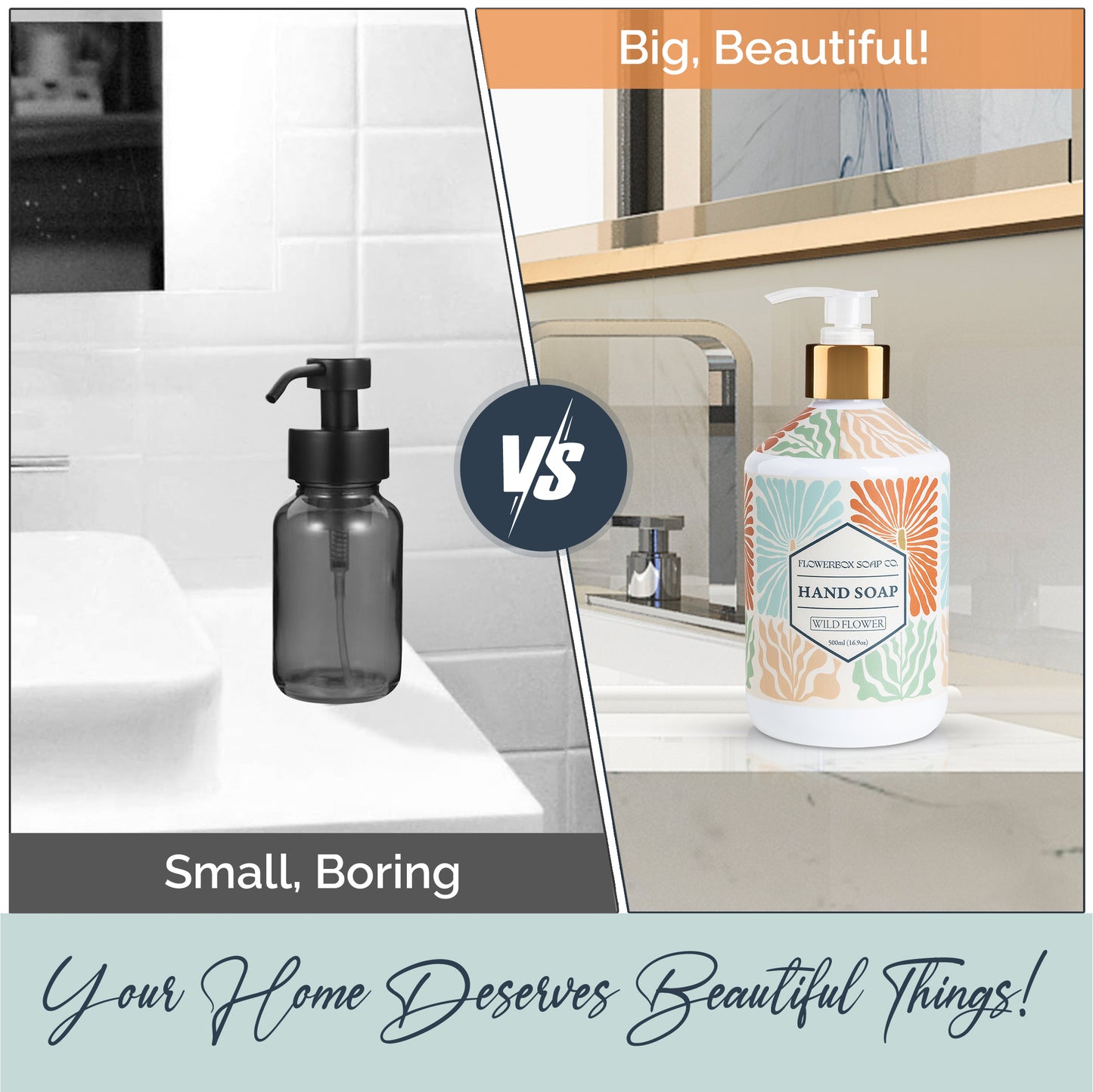 FlowerBox Liquid Hand Soap Set –Beautiful Pack of 4 Scented Pump Soaps –Bathroom & Kitchen Luxury Decorative 500ml Dispenser Bottles